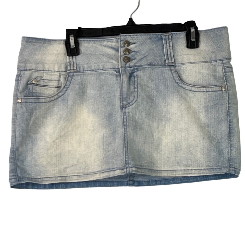 LEI Vintage Low Rise Short Micro Light Blue Denim Skirt Y2K Preppy Baddie Jr 13‎